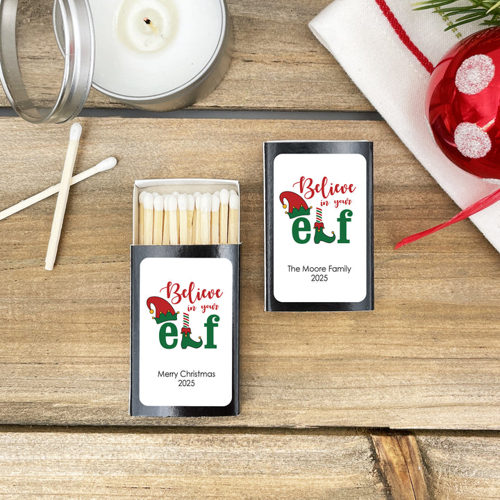 Personalized Christmas Match Boxes, Believe in your Elf Matches - Set of 50