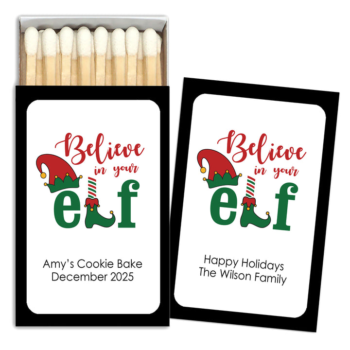 Personalized Christmas Match Boxes, Believe in your Elf Matches - Set of 50