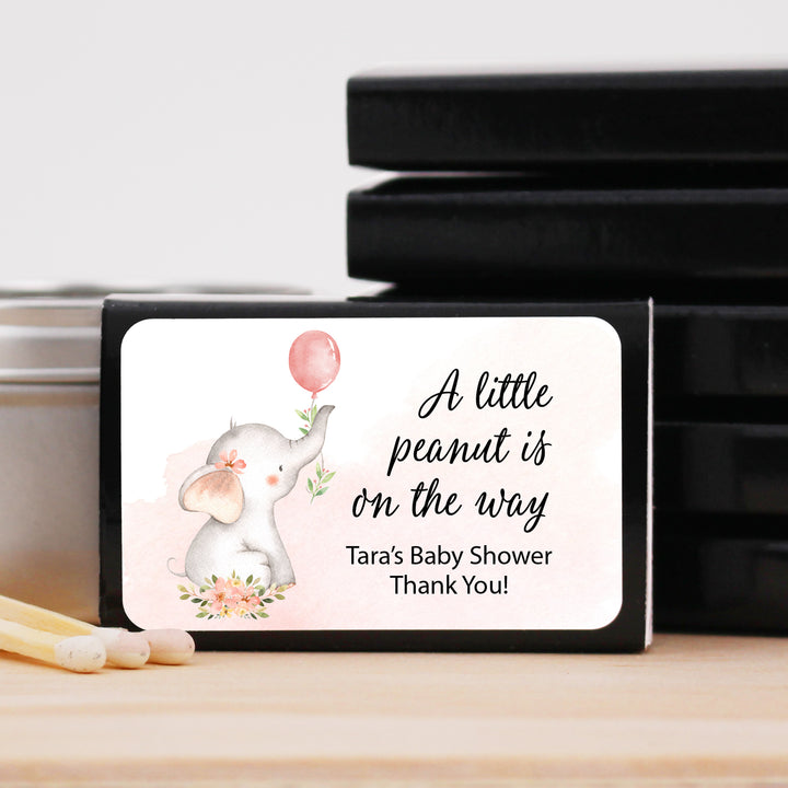 Baby Shower Favor Matches, Baby Girl Elephant (Set of 50)