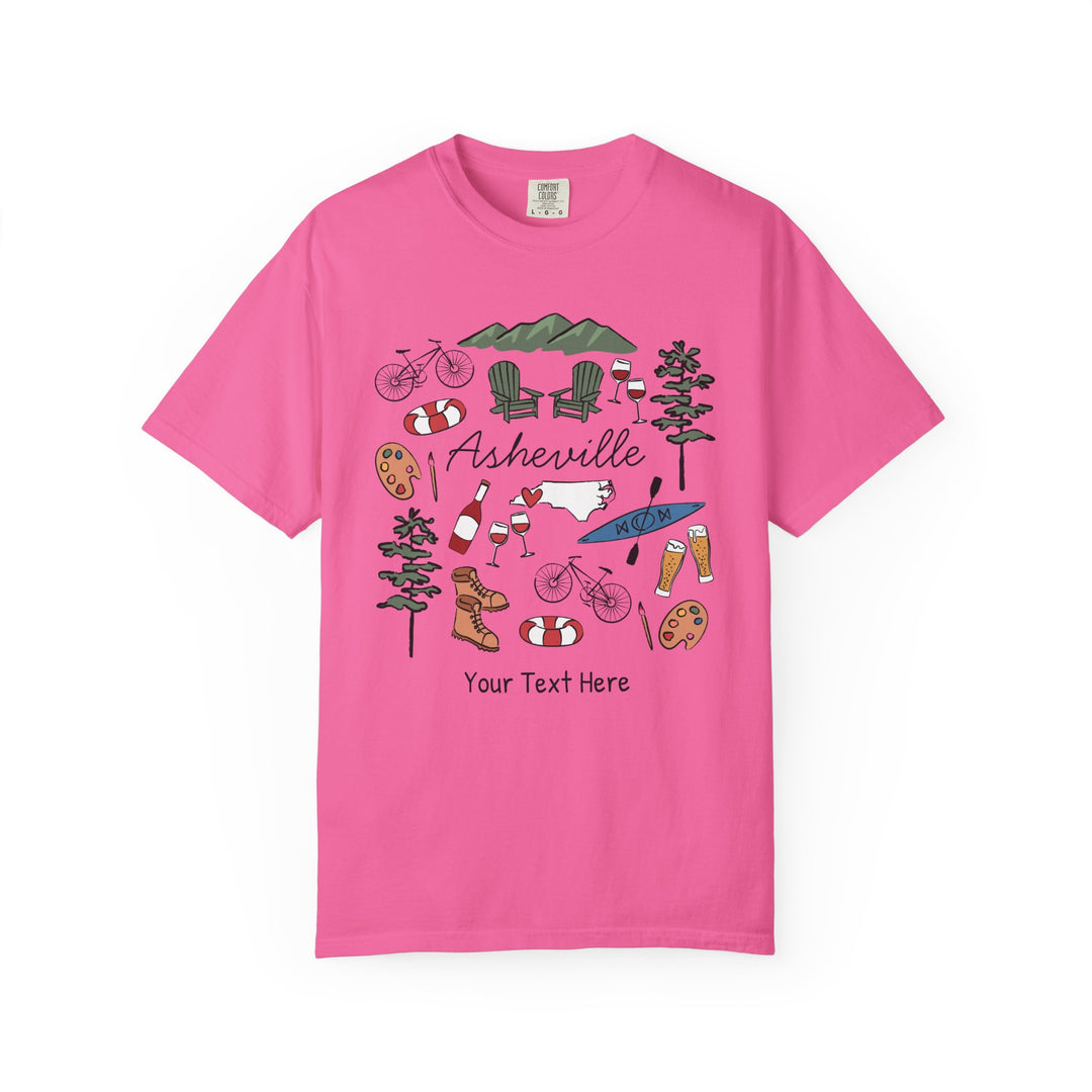 Asheville Bachelorette T-Shirt, Colorful Asheville Doodles, Unisex Comfort Colors® T-Shirt