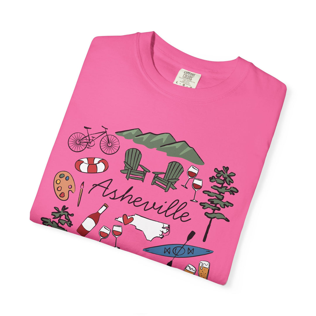Asheville Bachelorette T-Shirt, Colorful Asheville Doodles, Unisex Comfort Colors® T-Shirt