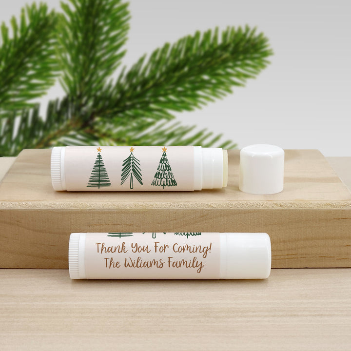 Christmas Stocking Stuffers, Personalized Lip Balm Gift, Lip Balm Party Favor, Christmas Tree Doodles