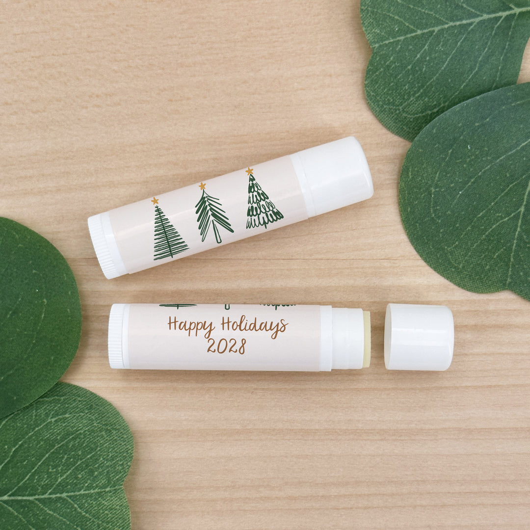 Christmas Stocking Stuffers, Personalized Lip Balm Gift, Lip Balm Party Favor, Christmas Tree Doodles