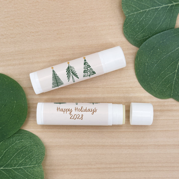 Christmas Stocking Stuffers, Personalized Lip Balm Gift, Lip Balm Party Favor, Christmas Tree Doodles