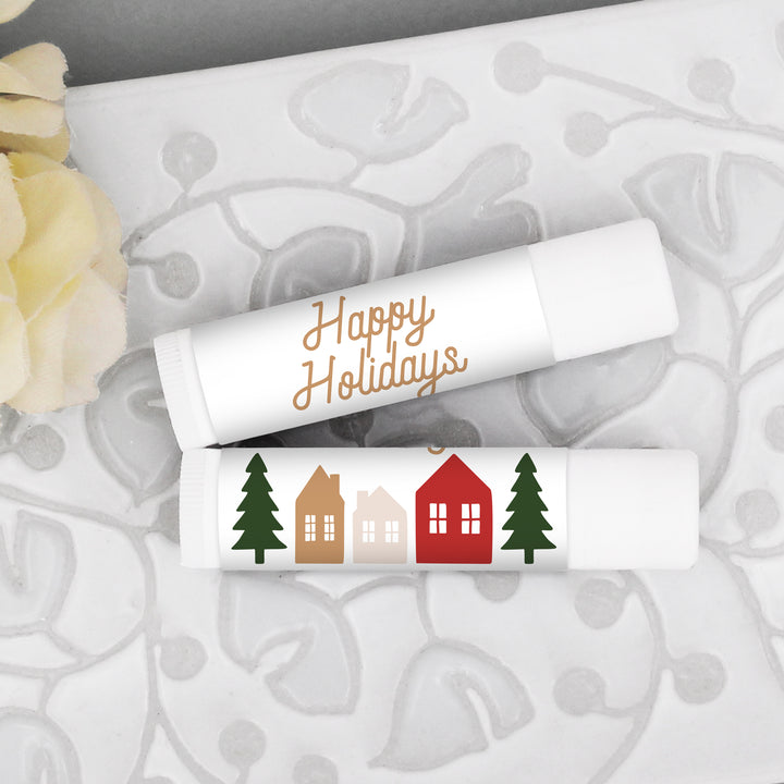 Christmas Stocking Stuffers, Personalized Lip Balm Gift, Lip Balm Party Favor, Christmas Village