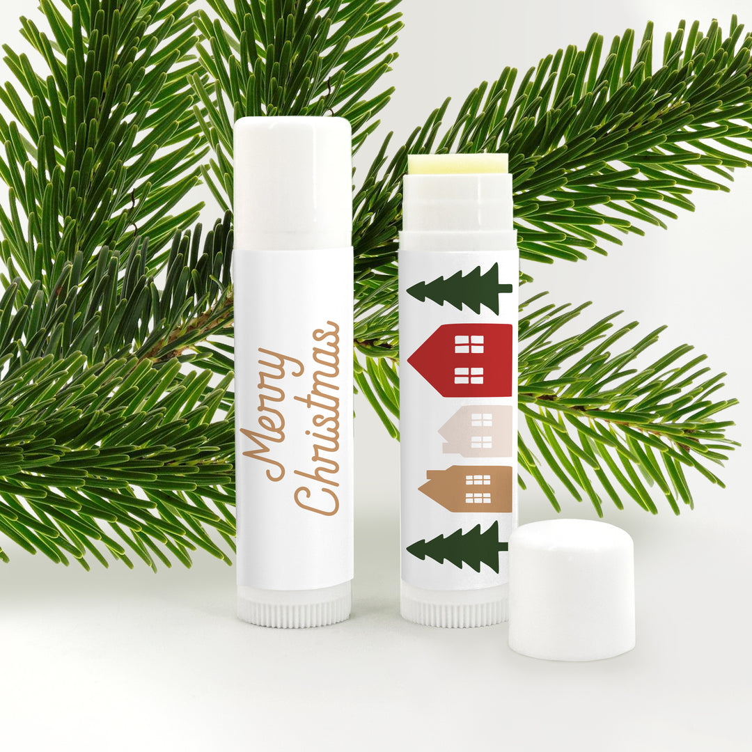 Christmas Stocking Stuffers, Personalized Lip Balm Gift, Lip Balm Party Favor, Christmas Village