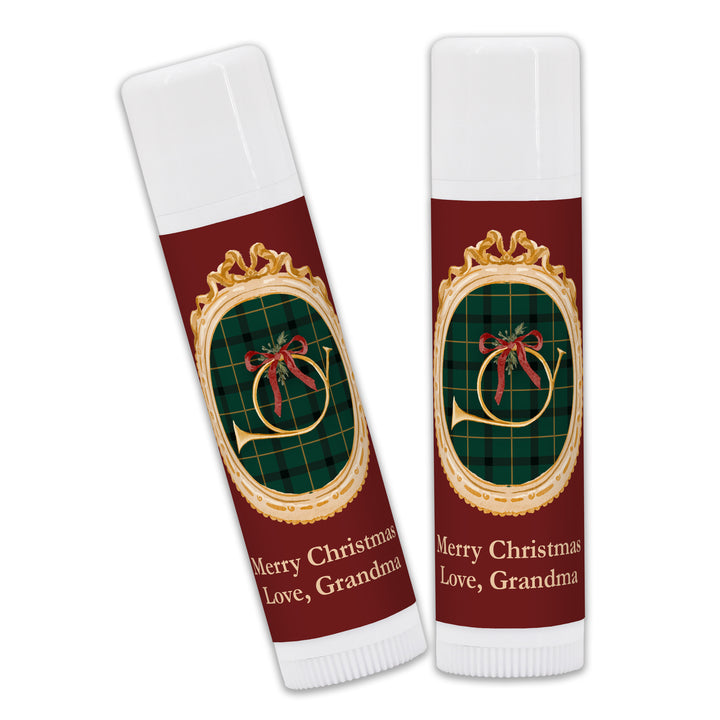 Traditional Christmas Lip Balm, Personalized Holiday Stocking Stuffers, Gold Frame Christmas Lip Balm