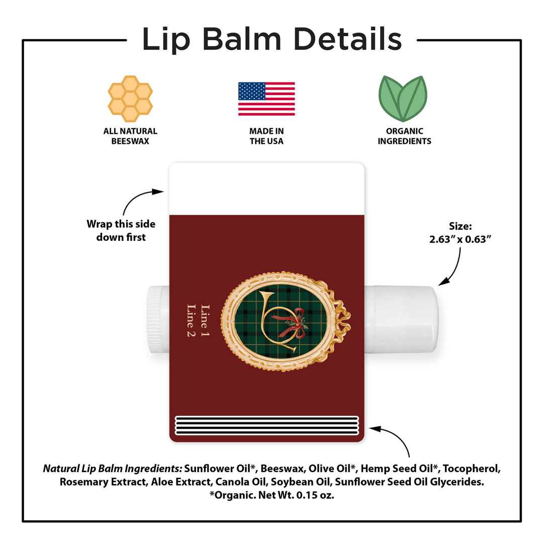 Traditional Christmas Lip Balm, Personalized Holiday Stocking Stuffers, Gold Frame Christmas Lip Balm