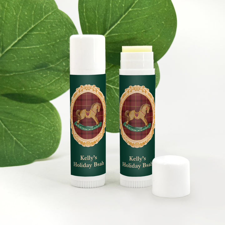 Traditional Christmas Lip Balm, Personalized Holiday Stocking Stuffers, Gold Frame Christmas Lip Balm