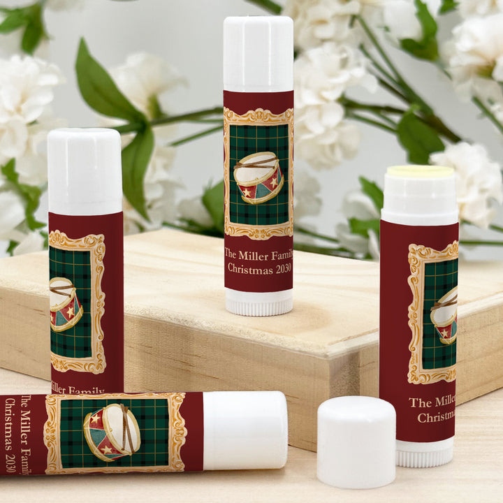Traditional Christmas Lip Balm, Personalized Holiday Stocking Stuffers, Gold Frame Christmas Lip Balm