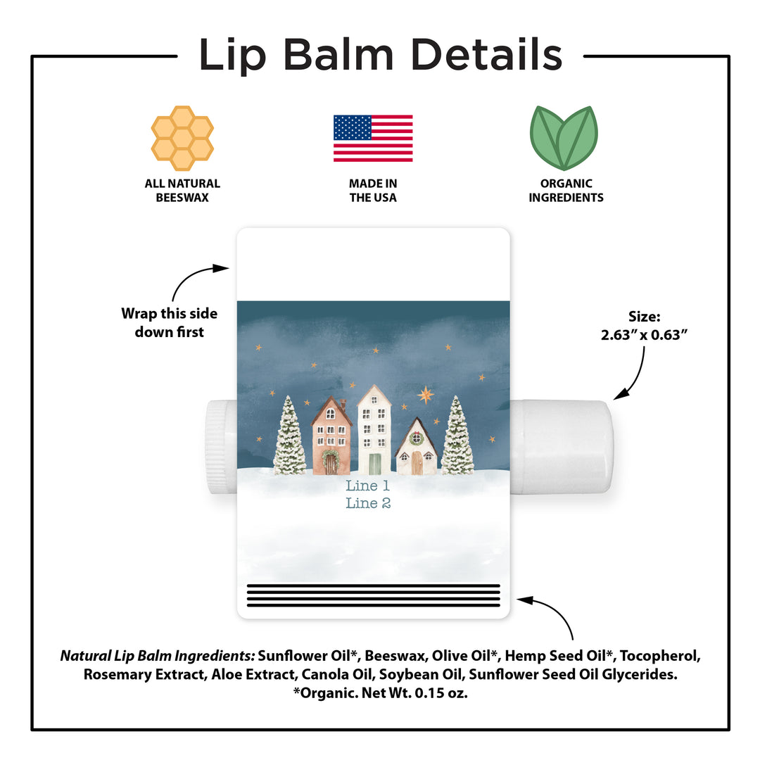 Christmas Lip Balm, Personalized Holiday Stocking Stuffers, Watercolor Christmas Village