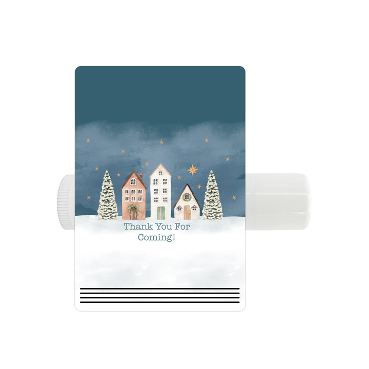Christmas Lip Balm, Personalized Holiday Stocking Stuffers, Watercolor Christmas Village