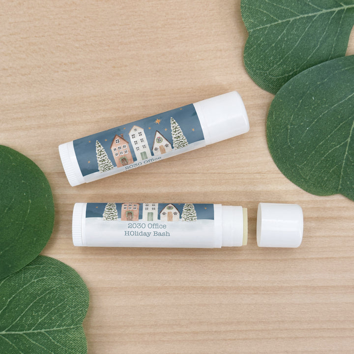 Christmas Lip Balm, Personalized Holiday Stocking Stuffers, Watercolor Christmas Village