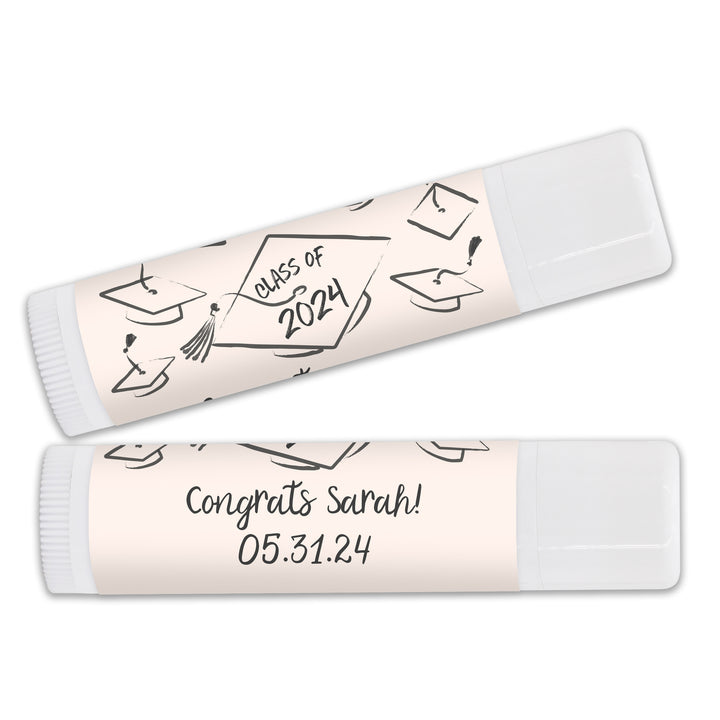 Personalized Lip Balm Graduation Favors, Hand Drawn Cap Mortarboard Sketch