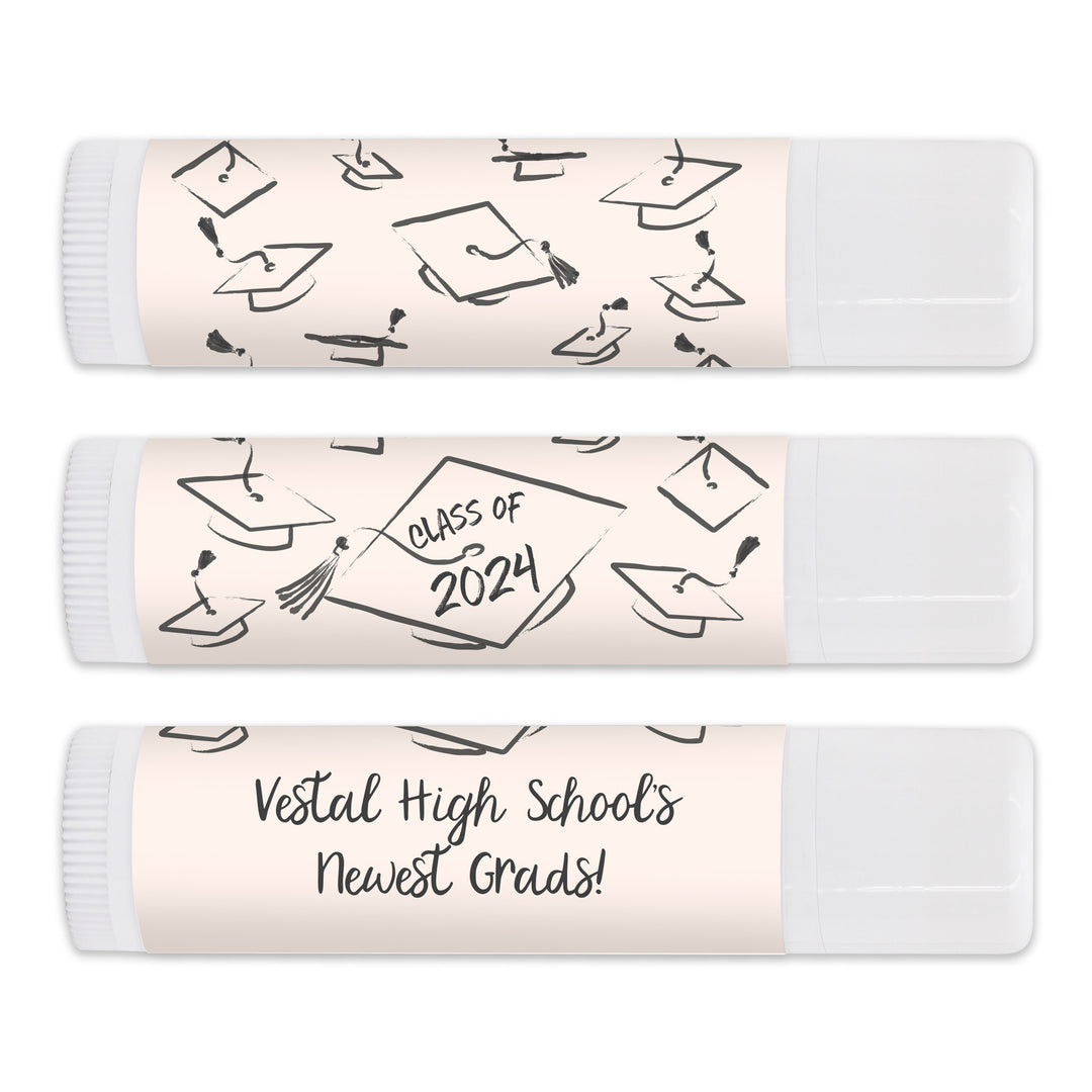 Personalized Lip Balm Graduation Favors, Hand Drawn Cap Mortarboard Sketch