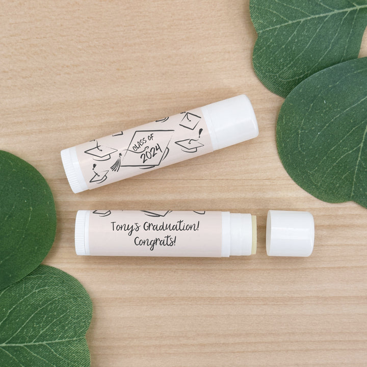 Personalized Lip Balm Graduation Favors, Hand Drawn Cap Mortarboard Sketch