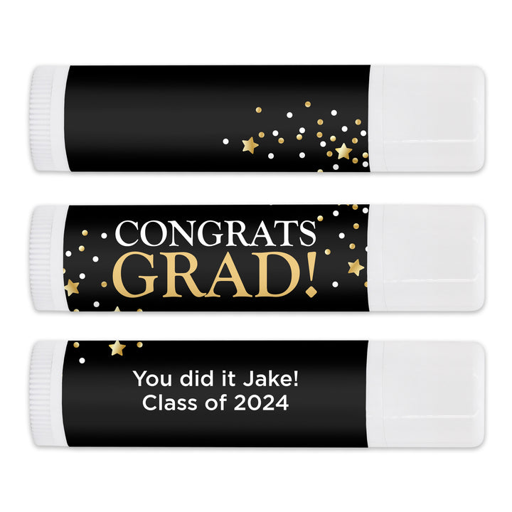 Personalized Lip Balm Graduation Favors, Congrats Grad Confetti Stars