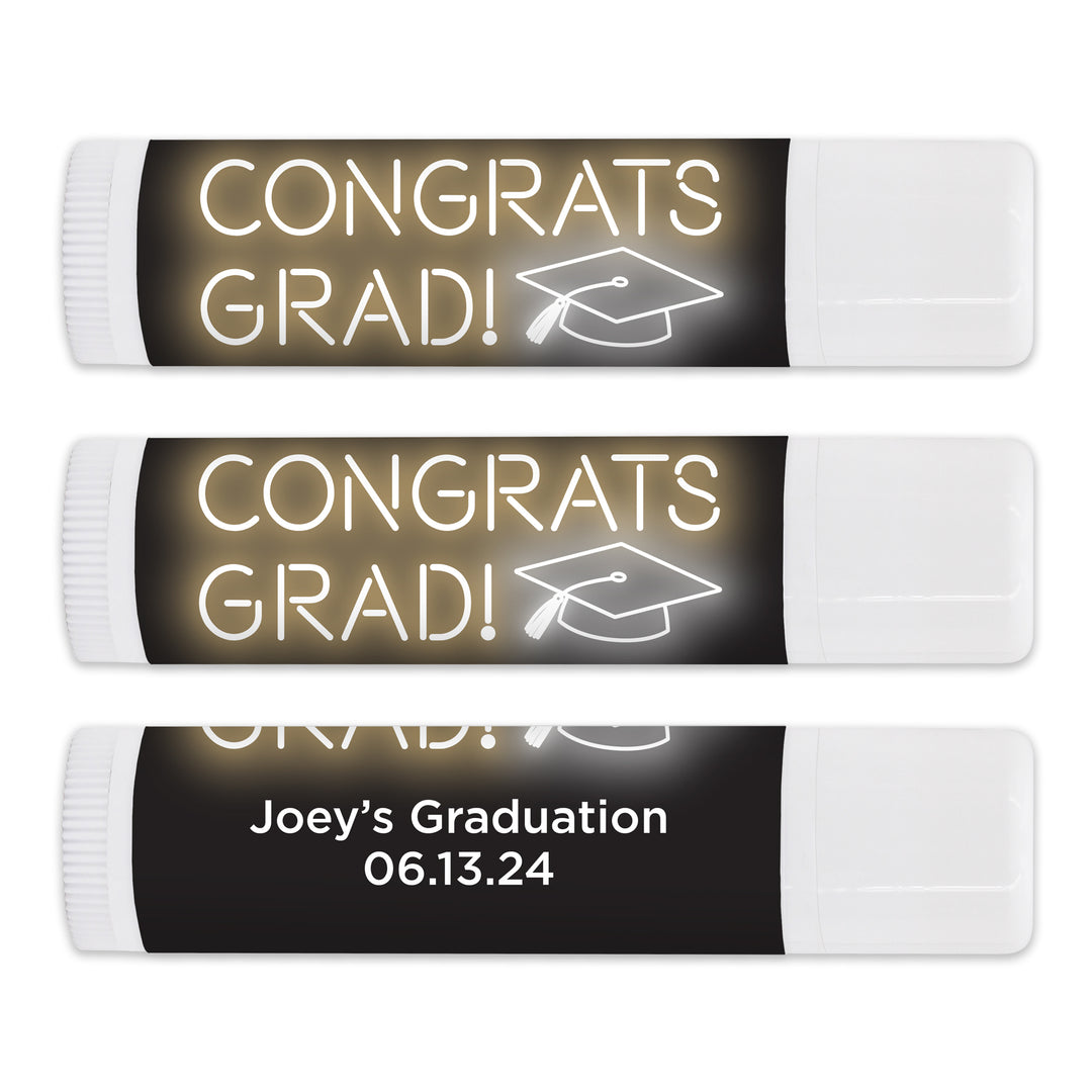 Personalized Lip Balm Graduation Favors, Neon Disco Grad