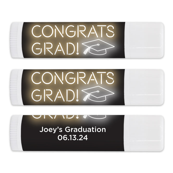 Personalized Lip Balm Graduation Favors, Neon Disco Grad