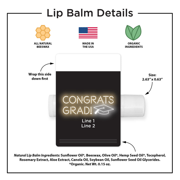Personalized Lip Balm Graduation Favors, Neon Disco Grad
