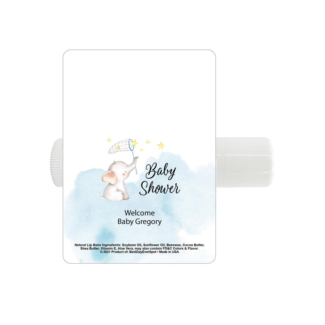 Personalized Lip Balm, Baby Shower Favors, Baby Boy Elephant