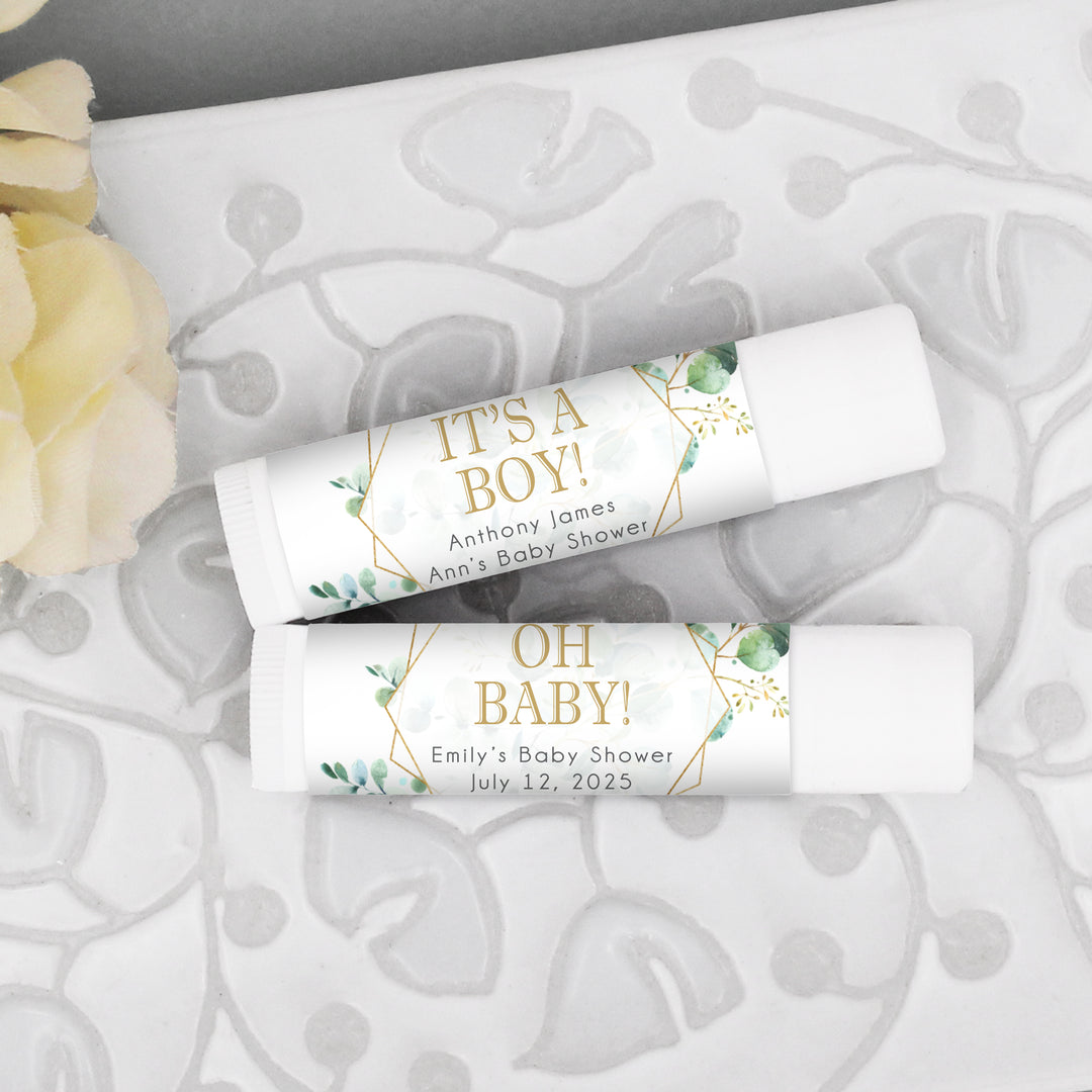 Baby Shower Lip Balm Favor, Custom Lip Balm, Neutral Baby Shower, Oh Baby Themed Shower, Eucalyptus Shower