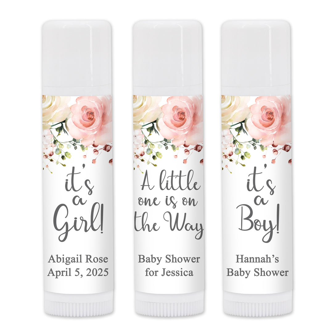 Baby Shower Lip Balm Favors, Custom Lip Balm Favors, Pink Floral Theme –  Best Day Ever Spot