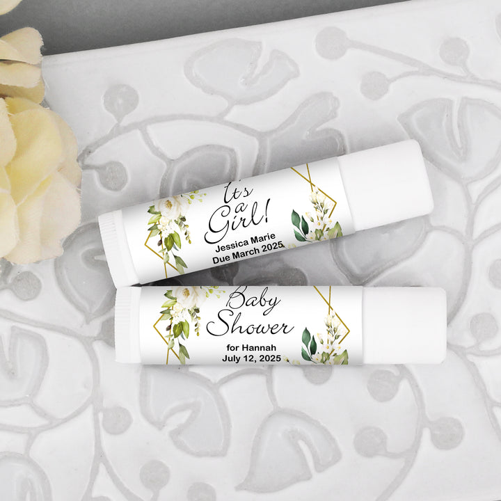 Baby Shower Lip Balm Favors, Custom Lip Balm, Geometric Floral Baby Shower Favor