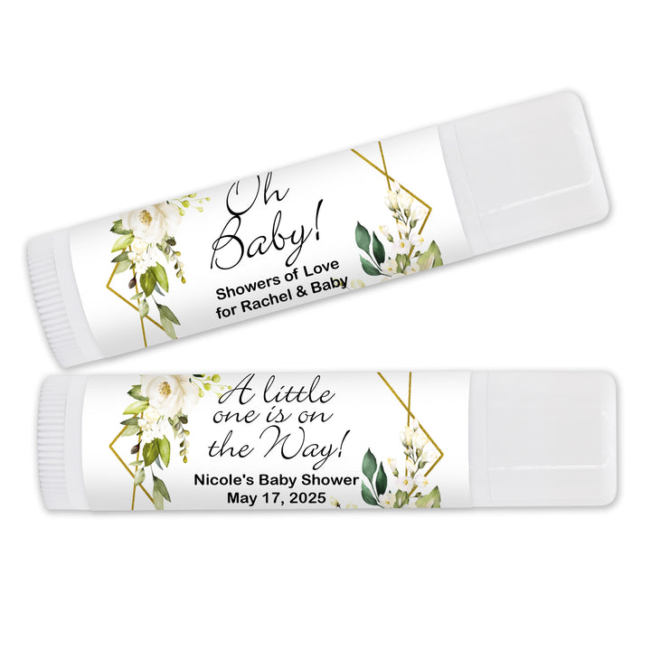 Baby Shower Lip Balm Favors, Custom Lip Balm, Geometric Floral Baby Shower Favor