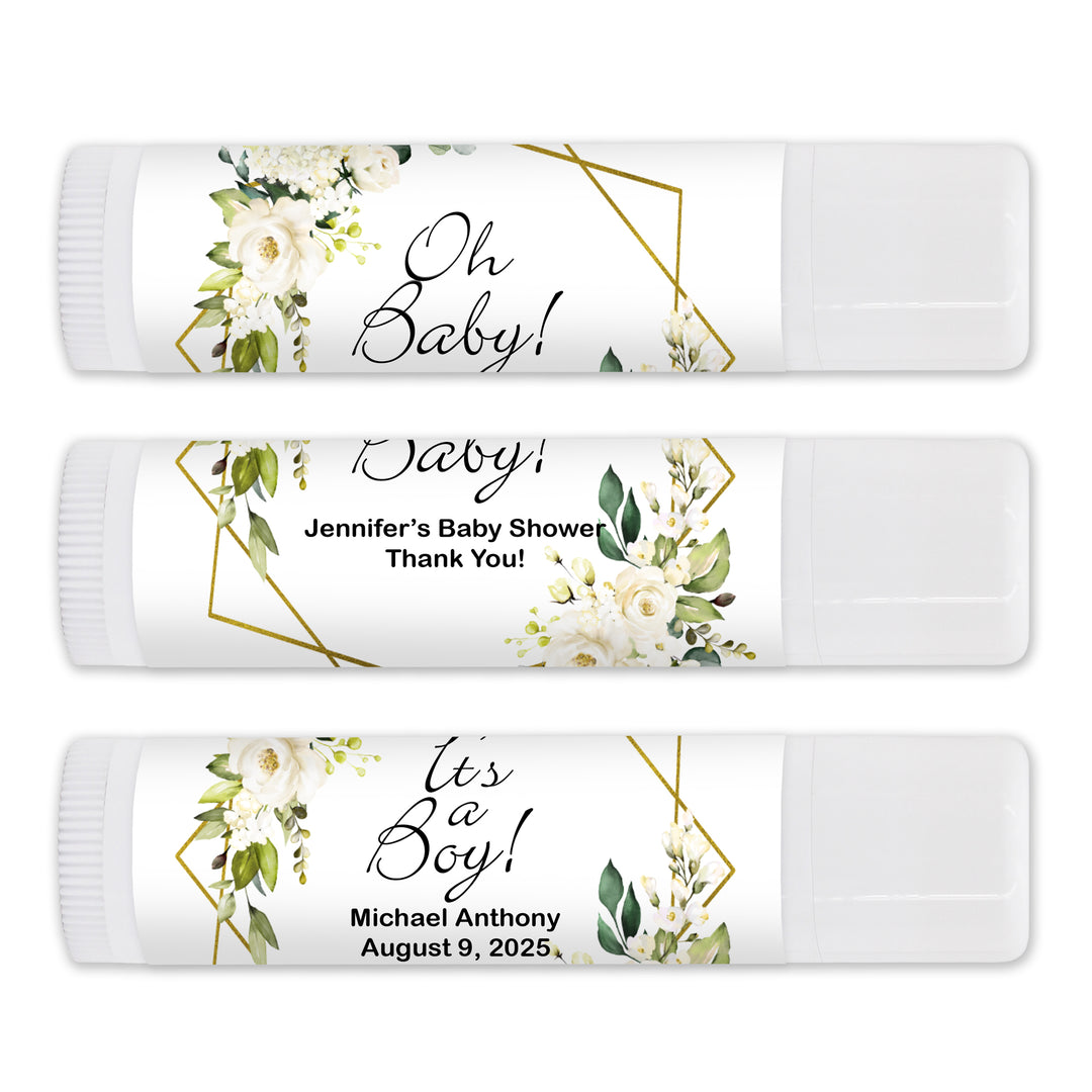 Baby Shower Lip Balm Favors, Custom Lip Balm, Geometric Floral Baby Shower Favor