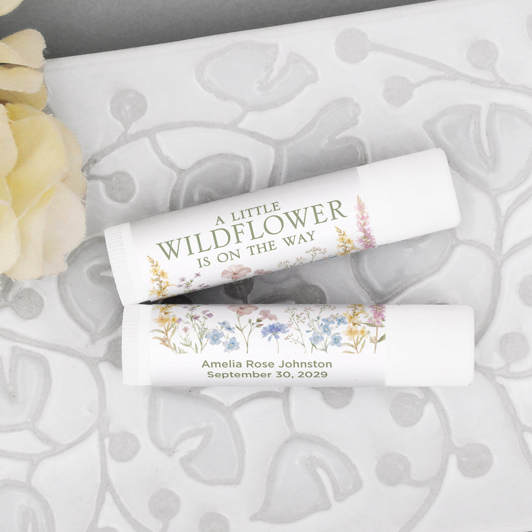 A Little Wildflower is on the Way, Baby Shower Lip Balm