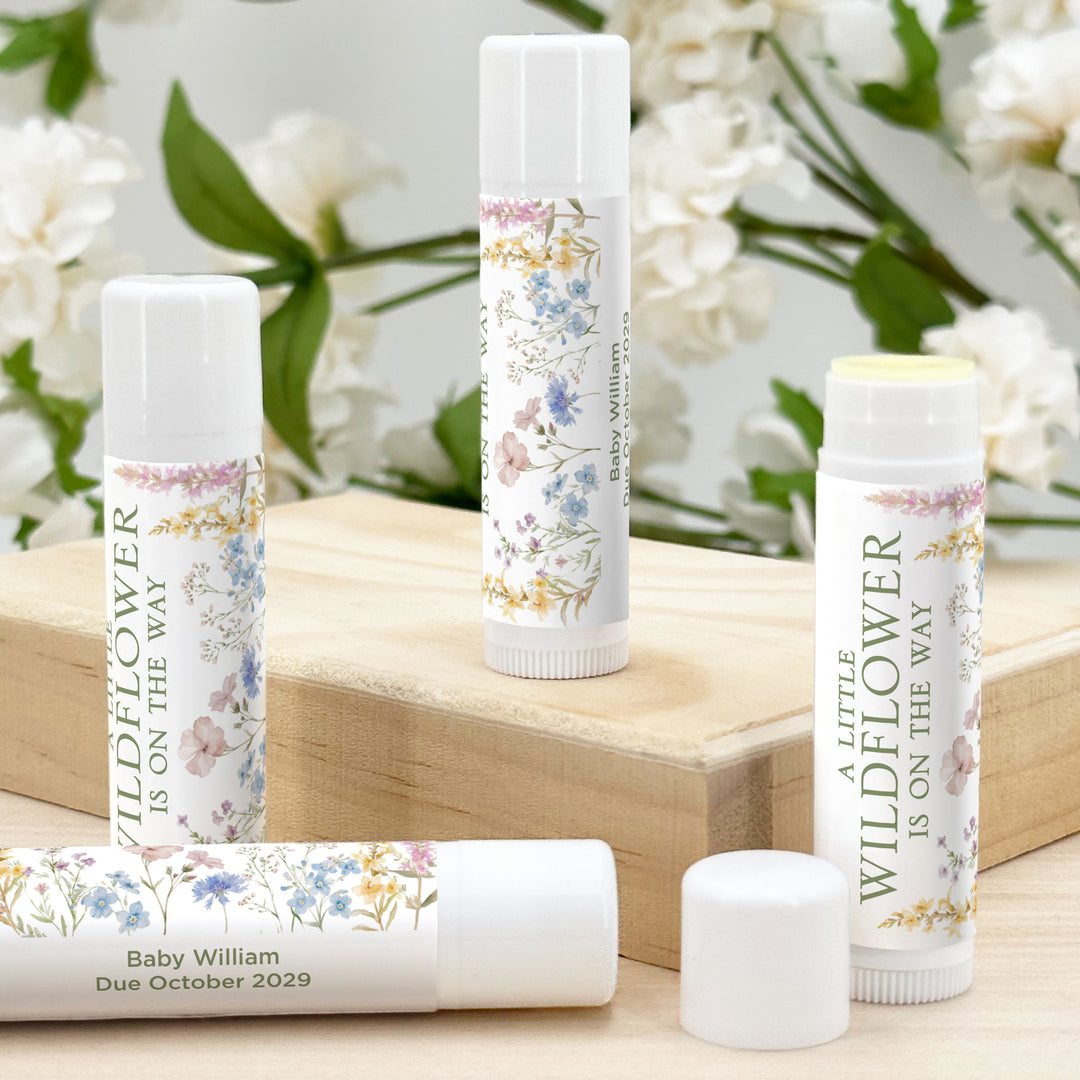 A Little Wildflower is on the Way, Baby Shower Lip Balm