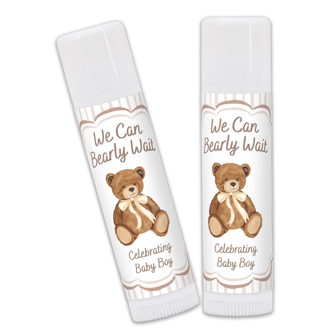 We Can Bearly Wait, Watercolor Bear, Baby Shower Lip Balm