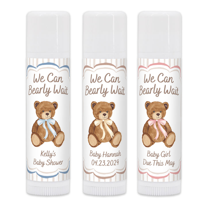 We Can Bearly Wait, Watercolor Bear, Baby Shower Lip Balm