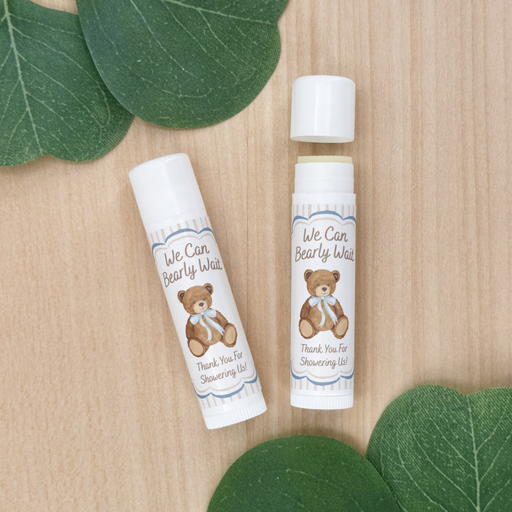 We Can Bearly Wait, Watercolor Bear, Baby Shower Lip Balm