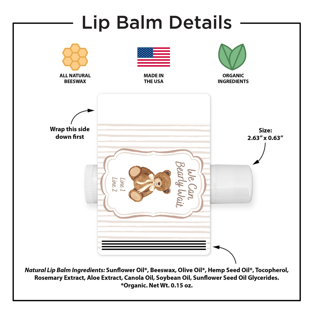 We Can Bearly Wait, Watercolor Bear, Baby Shower Lip Balm
