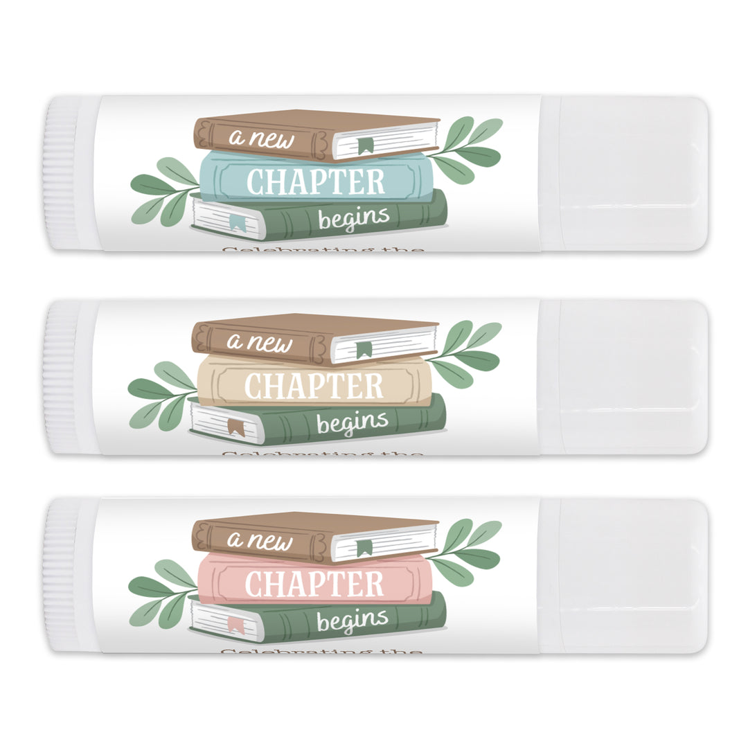 A New Chapter Begins, Book Themed Baby Shower, Baby Shower Lip Balm Favors, Personalized Lip Balm