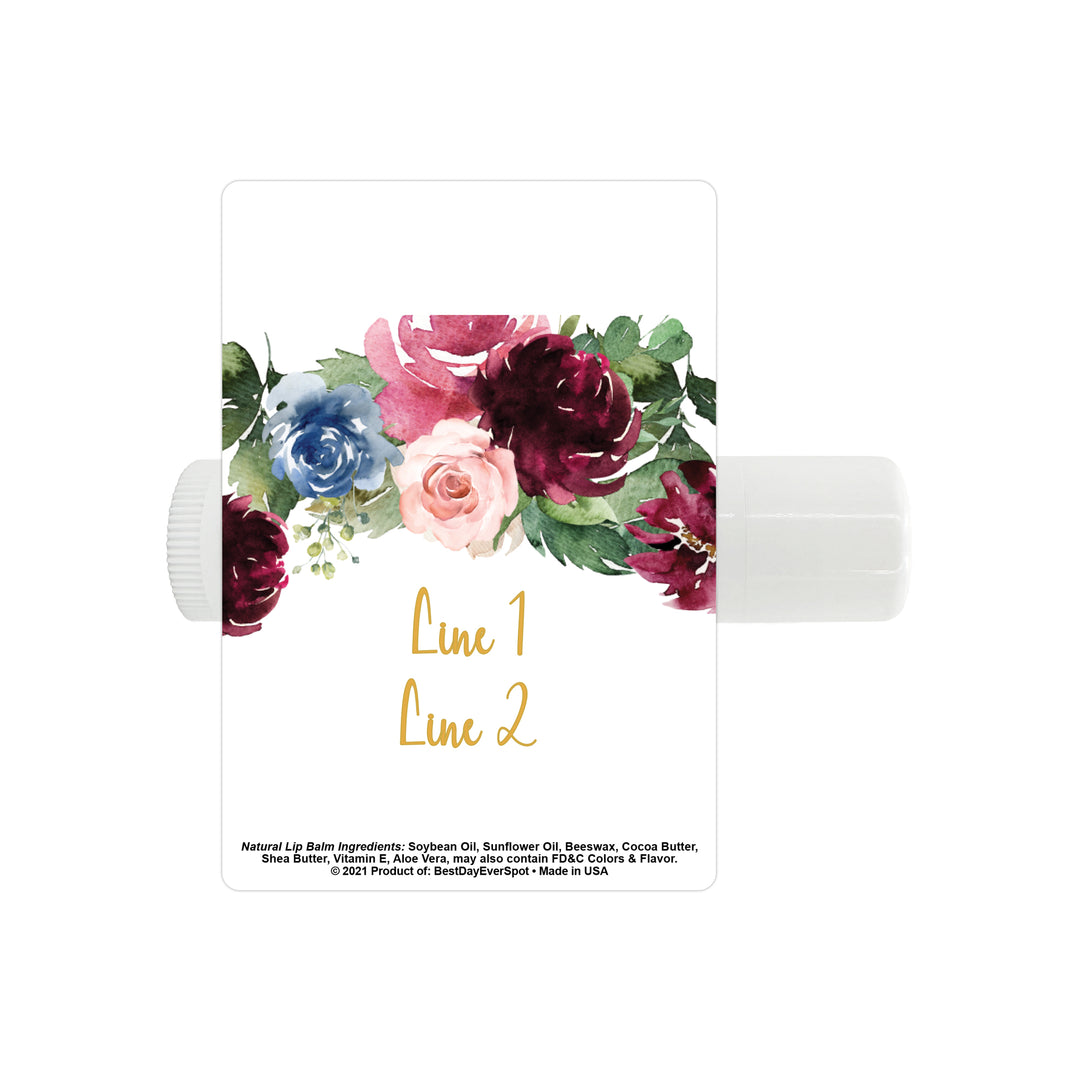 Personalized Lip Balm, Bridal Shower Favors, Burgundy Floral