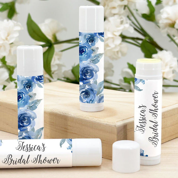 Personalized Lip Balm, Wedding Favors, Blue Roses