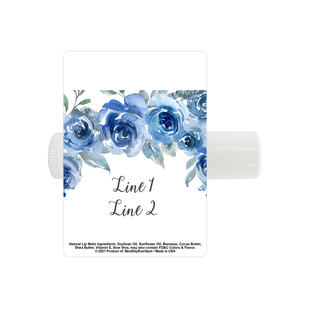 Watercolor Blue Floral Wedding Favor, Personalized Lip Balm Favors, Wedding Favors, Bridal Shower Favor, Birthday Party Lip Balm