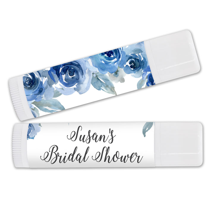 Watercolor Blue Floral Wedding Favor, Personalized Lip Balm Favors, Wedding Favors, Bridal Shower Favor, Birthday Party Lip Balm