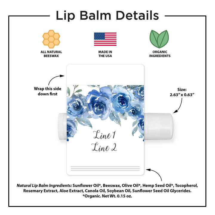 Personalized Lip Balm, Wedding Favors, Blue Roses