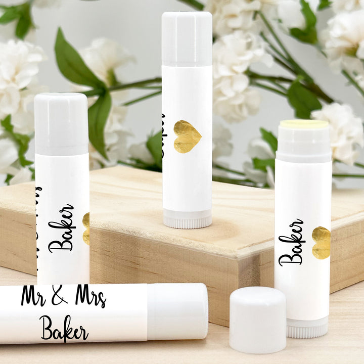 Personalized Lip Balm, Wedding Favors, Gold Heart