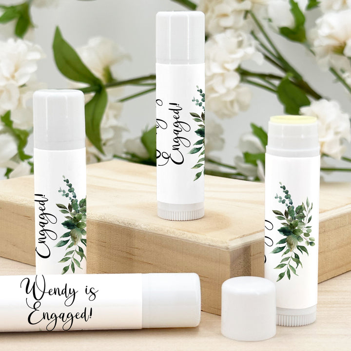 Personalized Lip Balm Favors, Wedding Favors, Bridal Shower Favor, Green Leaf Lip Balm Favors