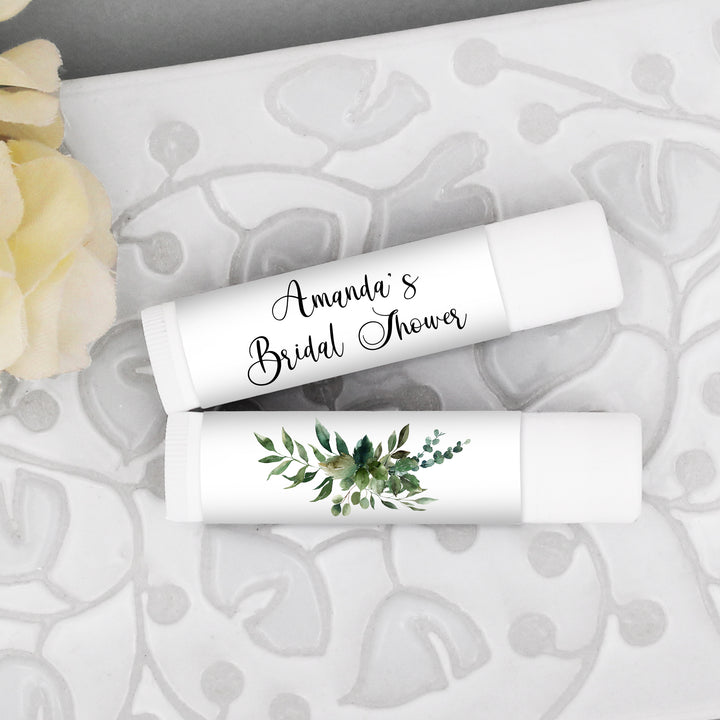 Personalized Lip Balm Favors, Wedding Favors, Bridal Shower Favor, Green Leaf Lip Balm Favors