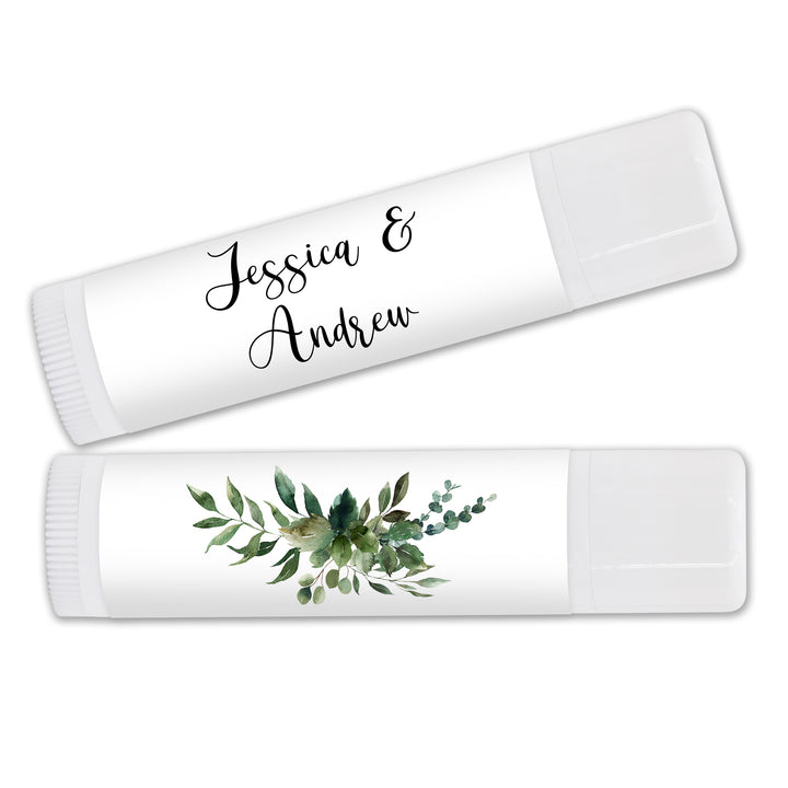 Personalized Lip Balm Favors, Wedding Favors, Bridal Shower Favor, Green Leaf Lip Balm Favors