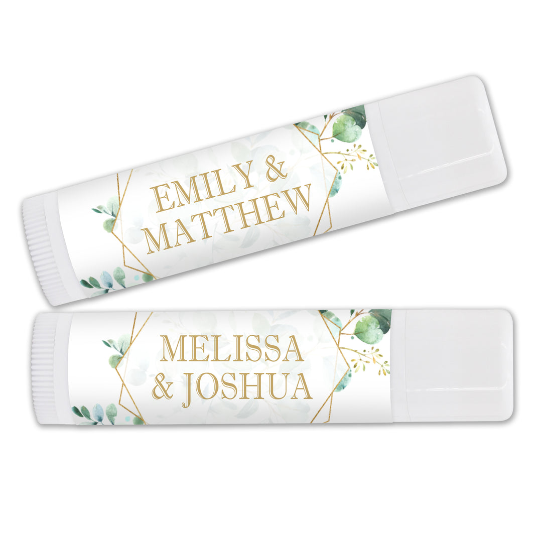 Personalized Lip Balm Favors, Wedding Favors, Bridal Shower Favor, Geometric Eucalyptus Favors