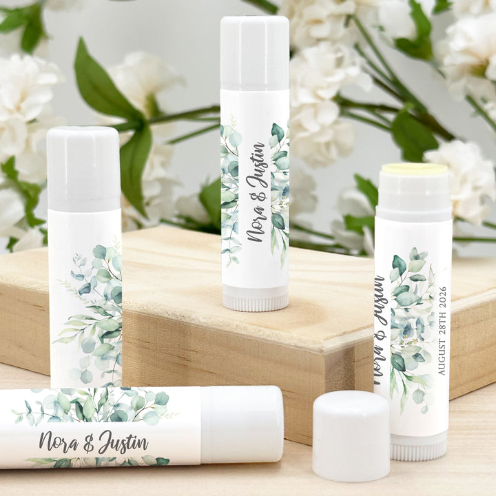 Personalized Lip Balm Favors, Wedding Favors, Bridal Shower Favor, Greenery Wedding Favors, Lip Balm Party Favors