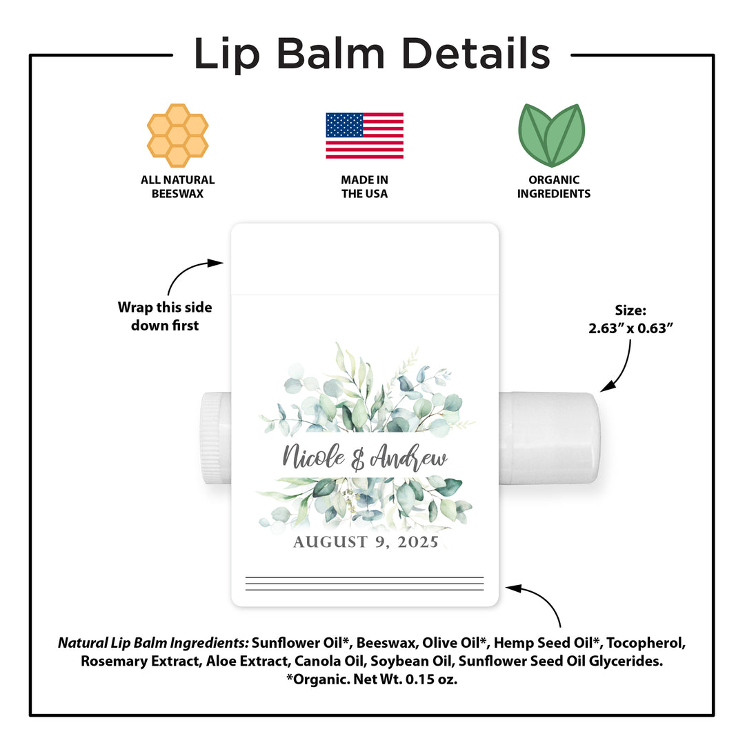Personalized Lip Balm Favors, Wedding Favors, Bridal Shower Favor, Greenery Wedding Favors, Lip Balm Party Favors