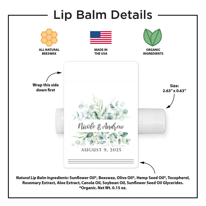 Personalized Lip Balm Favors, Wedding Favors, Bridal Shower Favor, Greenery Wedding Favors, Lip Balm Party Favors